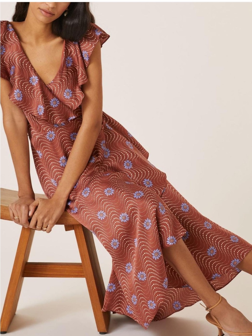 Anthropologie Floral Ruffle Wrap Midi Dress - Picture 2 of 5